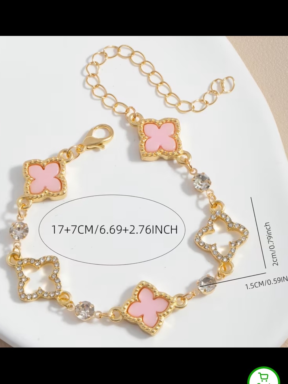 Gold Plated Black Clover Link Bracelet with Cubic Zirconia Accents - Picture 3 of 3